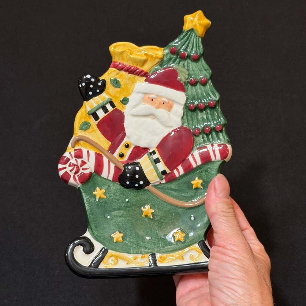 Debbie Mumm Santa Sleigh Christmas Ceramic Dish Platter Spoon Rest